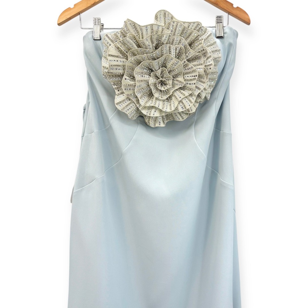Mac Duggal NEW Blue Strapless Trumpet Gown w/ 3D Rhinestone Flower $598 Size 12 - Picture 6 of 16